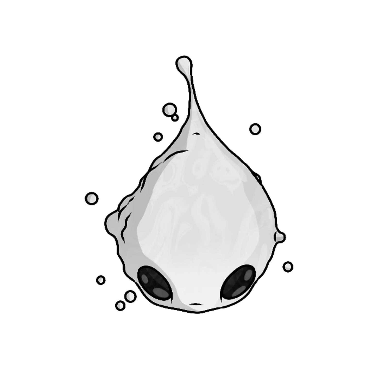 A Mote: a small dark teardrop-shaped being with two dark eyes, drifting.